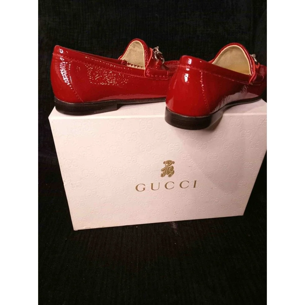 Gucci Kids Red Patent Leather Horsebit Loafers Shoes EU 28 338745